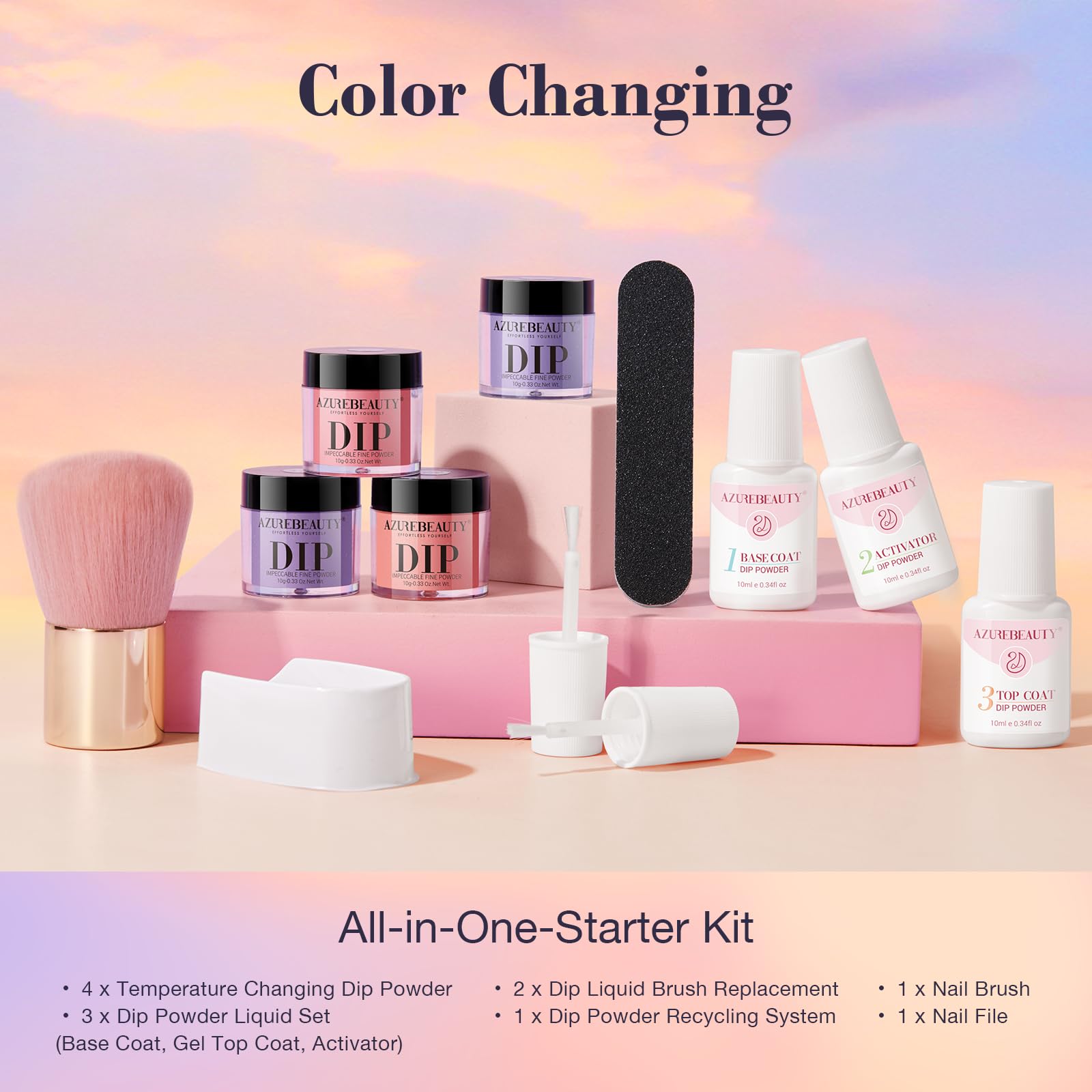 AZUREBEAUTY Dip Powder Nail Kit | Color-Changing Glitter Nails at Home