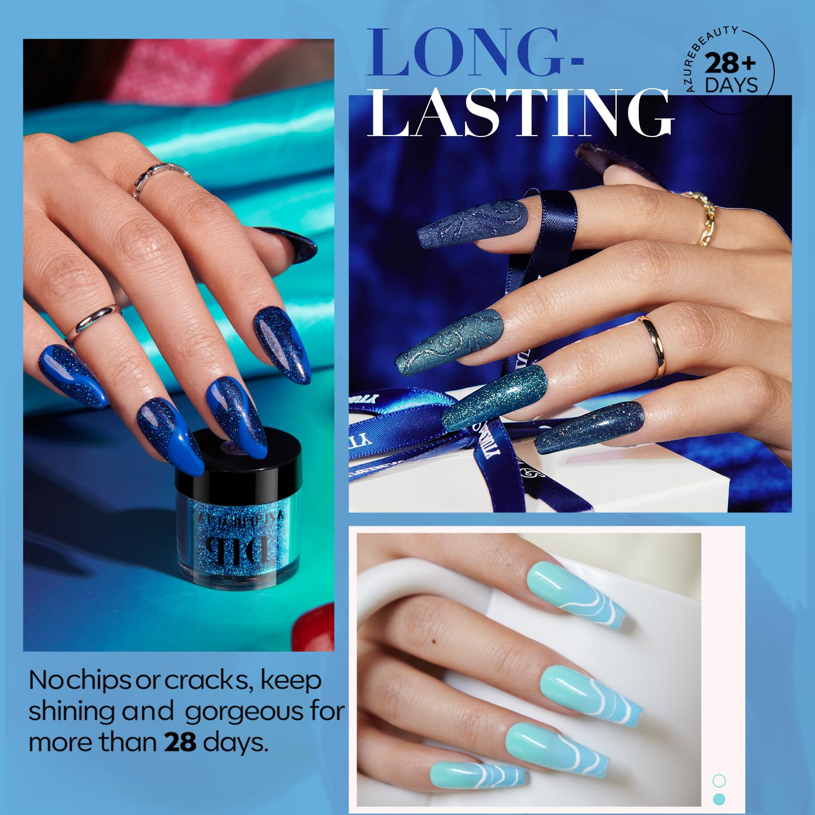 AzureBeauty 30Pcs Dip Powder Nail Kit Starter – 8 Colors, Matte Top Coat