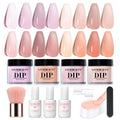 AZUREBEAUTY Dip Powder Nail Starter Kit — 4 Translucent Jelly Nude Shades + Base, Top & Activator