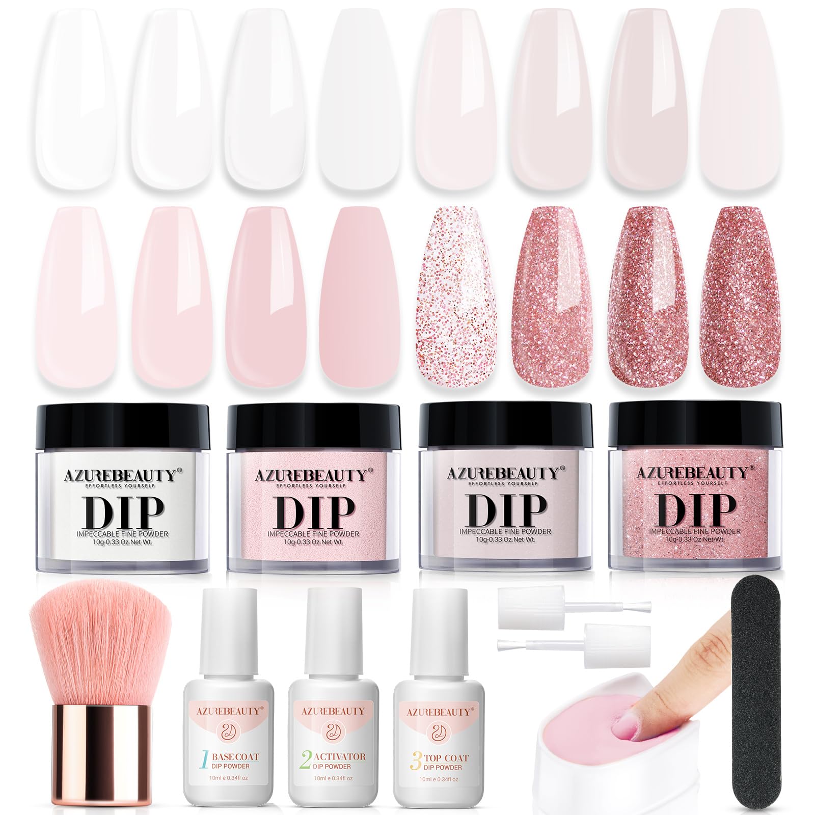 AZUREBEAUTY Dip Powder Nail Kit – 4 Nude & Glitter Hues, No Lamp Needed