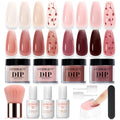 AZUREBEAUTY Dip Powder Nail Kit – 4 Jelly Colors + Dried Flowers, Starter Liquids & Recycling Tray