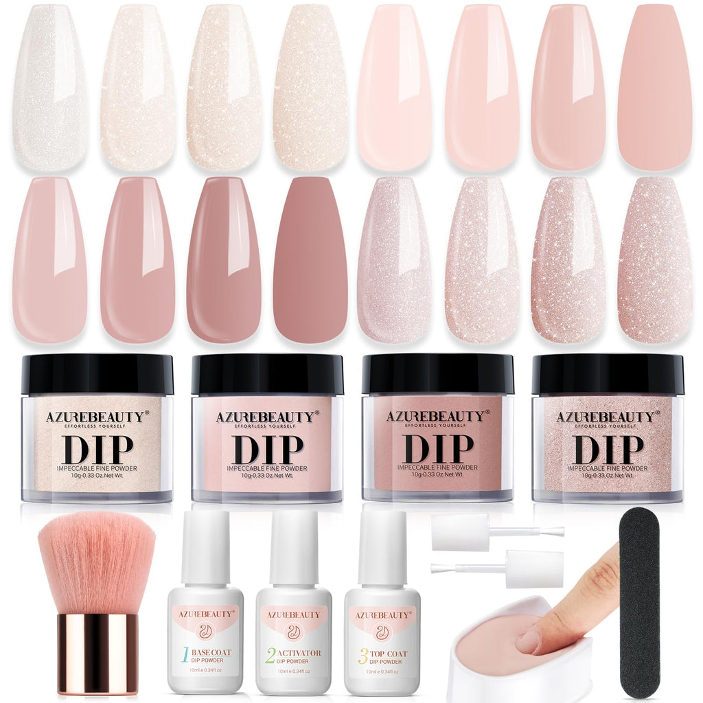 AZUREBEAUTY Dip Powder Nail Kit Starter – 4 Colors, No Lamp Needed, DIY at Home