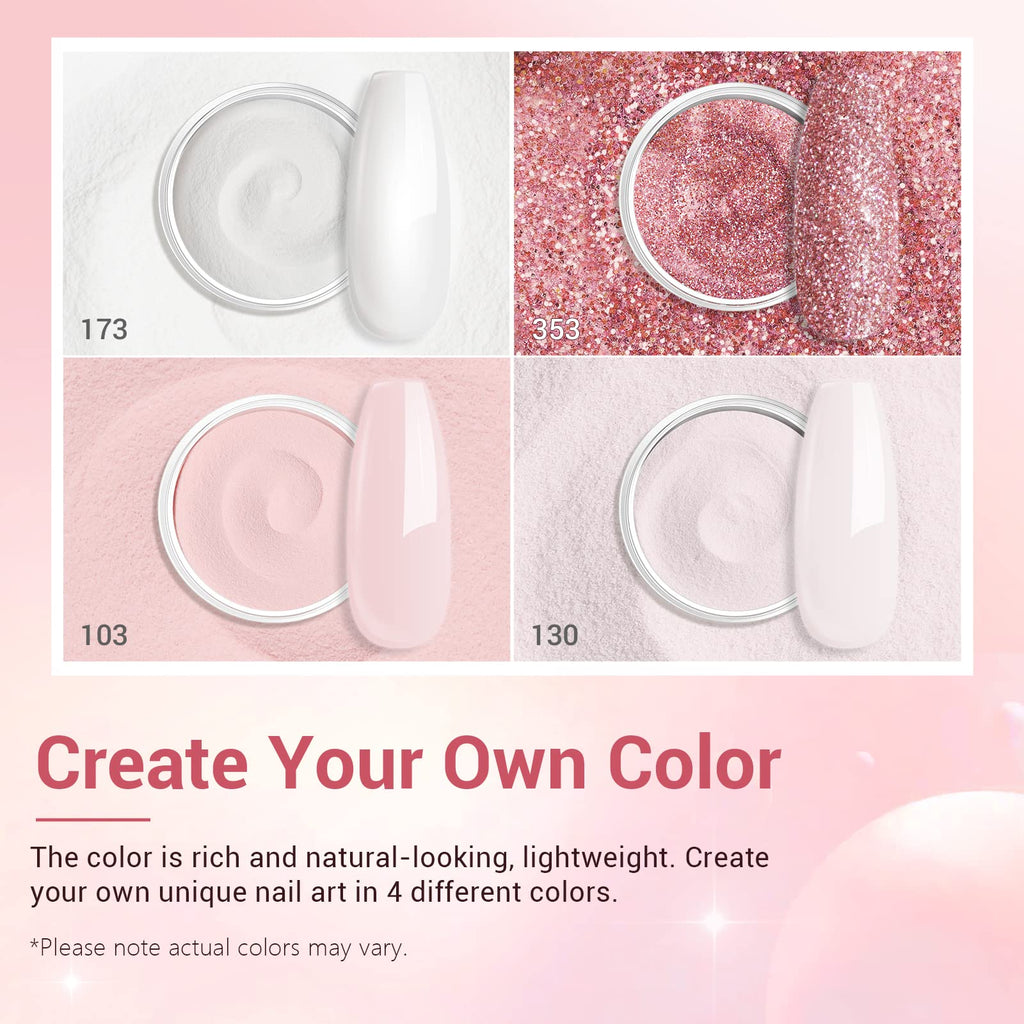 AZUREBEAUTY Dip Powder Nail Kit Starter — 4-Color Glitter & Nude Set with Base, Top & Activator