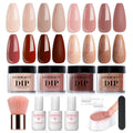 AZUREBEAUTY Dip Powder Nail Kit Starter — 4 Colors, No-Lamp, 12 Pcs with Base/Top Coat & Activator