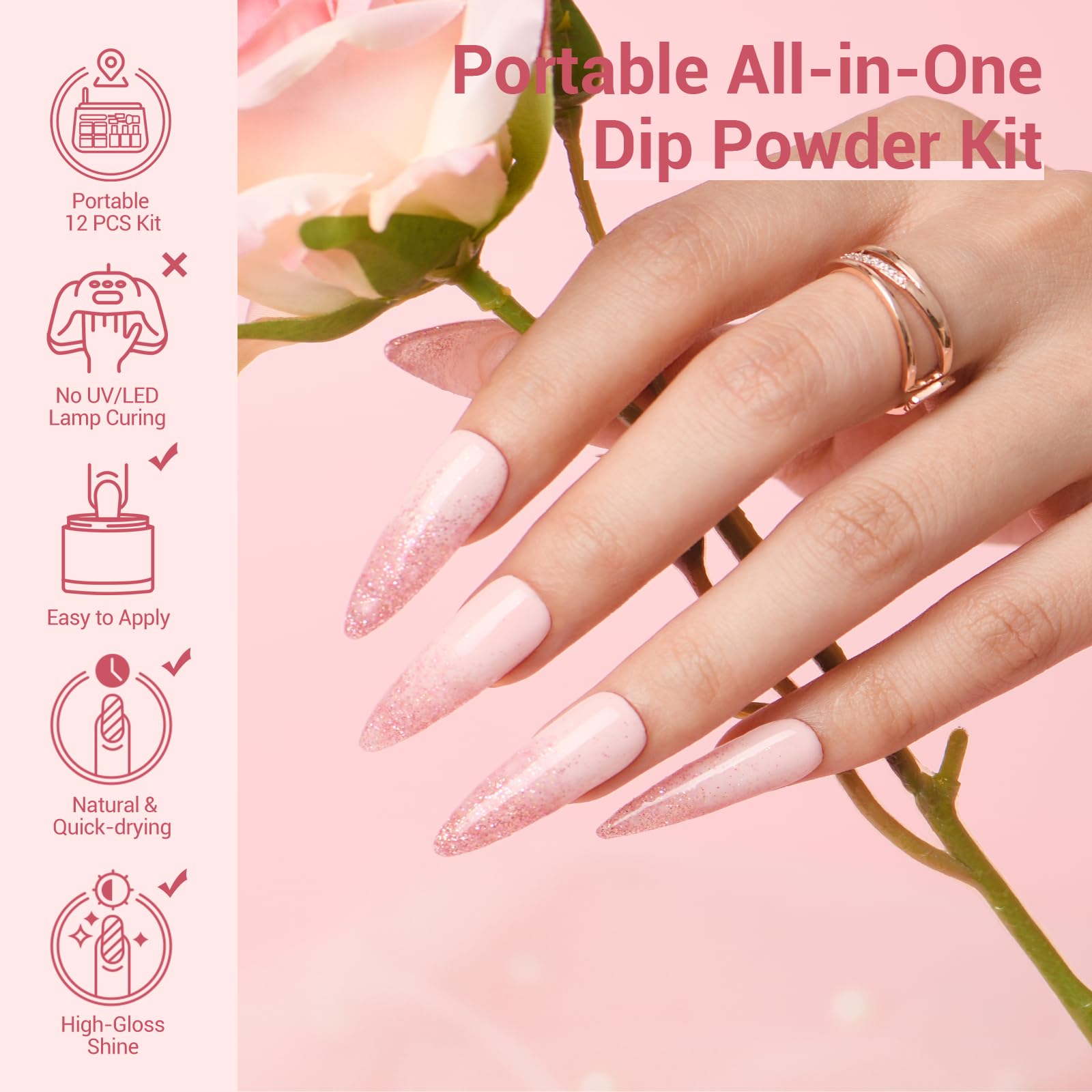 AZUREBEAUTY Dip Powder Nail Kit Starter — 4-Color Glitter & Nude Set with Base, Top & Activator