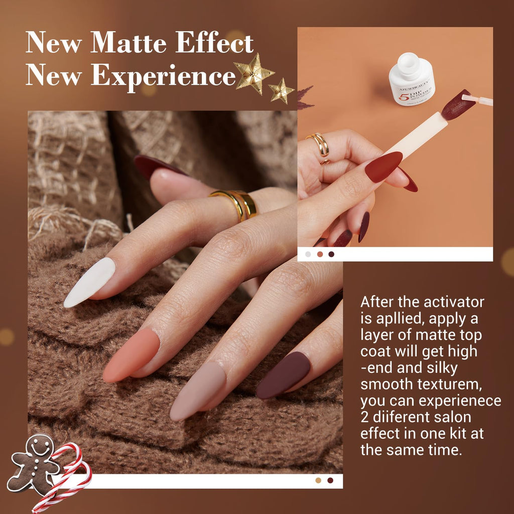 AZUREBEAUTY 30Pcs Dip Powder Nail Kit Starter - 8 Colors, Matte Top Coat, No Lamp Needed
