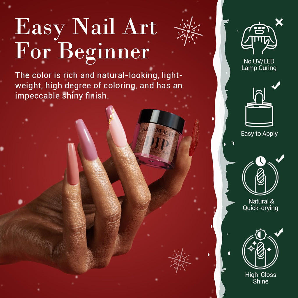 AZUREBEAUTY 31-Pcs Dip Powder Nail Starter Kit – Christmas Colors, No Lamp Needed