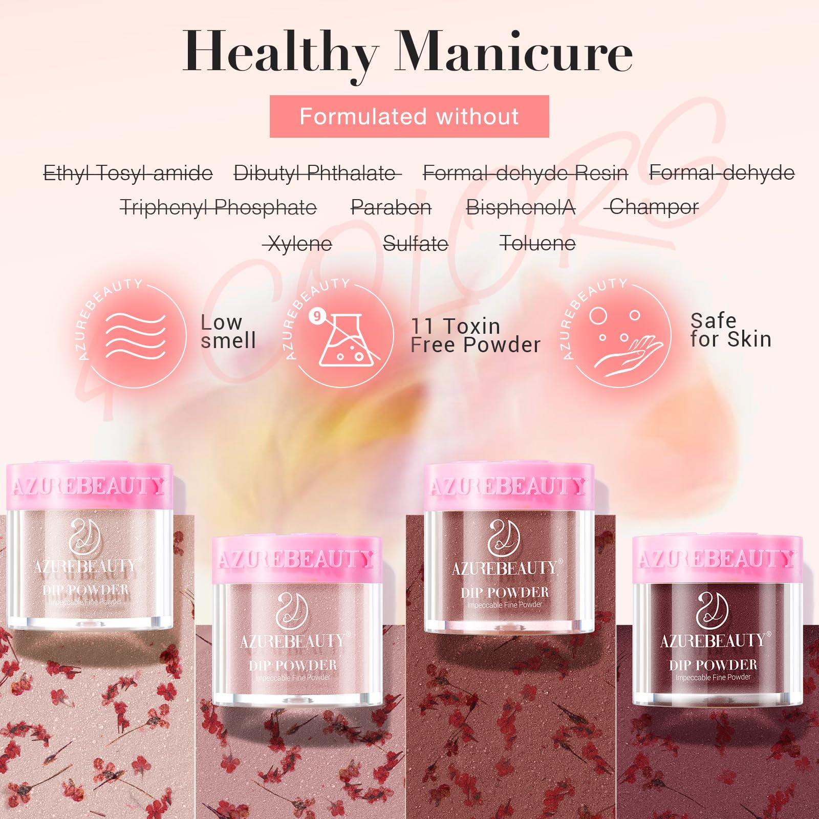 AZUREBEAUTY Dip Powder Nail Kit – 4 Jelly Colors + Dried Flowers, Starter Liquids & Recycling Tray