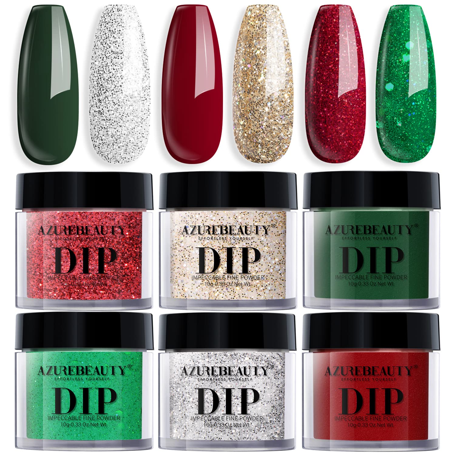 AZUREBEAUTY Dip Powder Nail Set – 6 Glitter Colors, No Lamp Needed