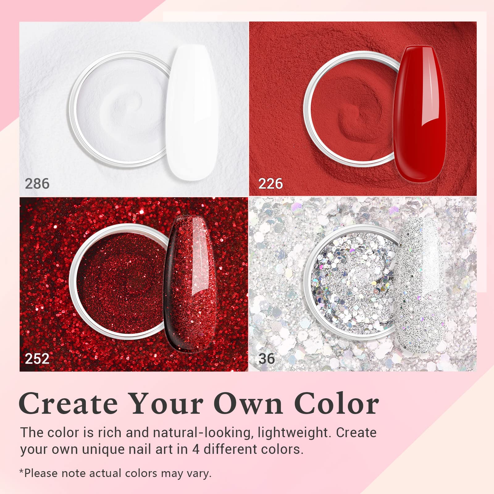 AZUREBEAUTY Dip Powder Nail Kit Berry Red Silver Glitter – 4-Color Dipping Powder Set, No Lamp Needed