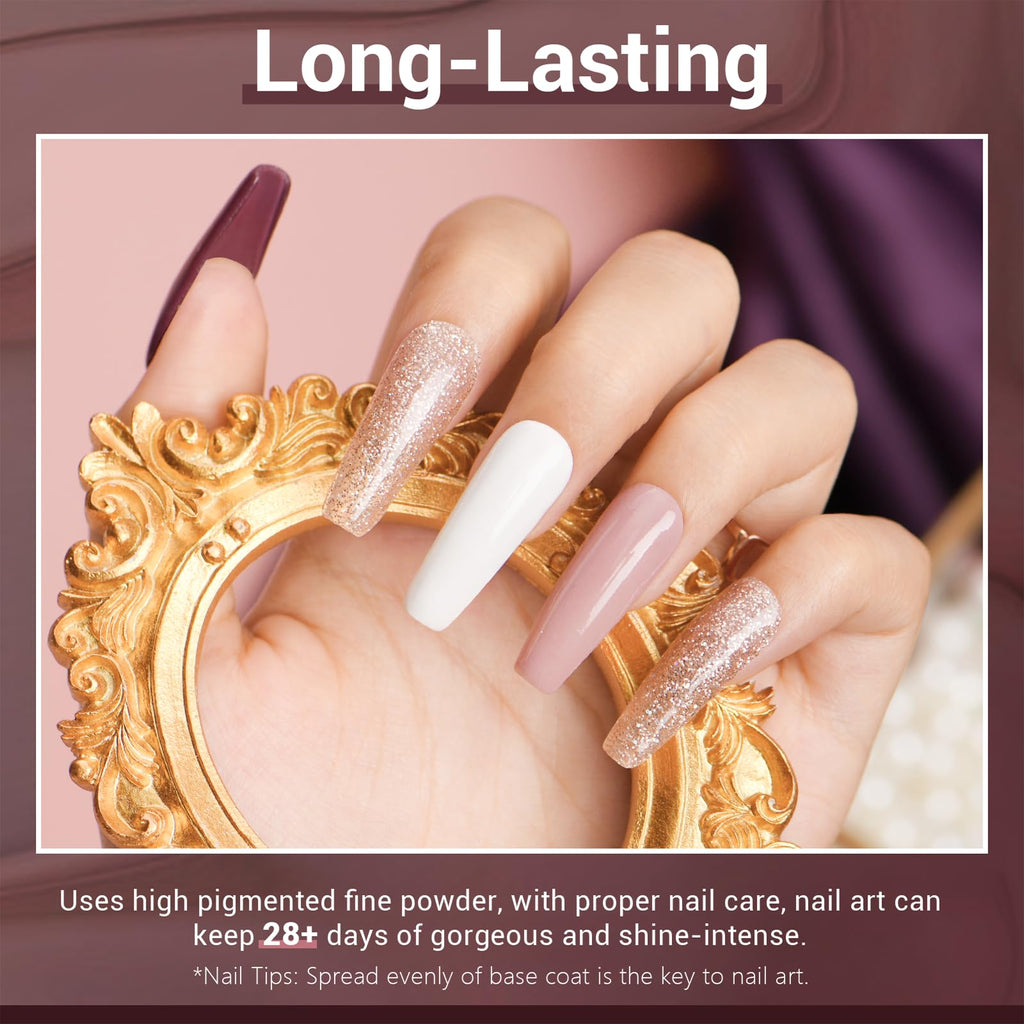 AZUREBEAUTY Dip Powder Nail Starter Kit White Mauve Glitter Champagne – 4 Colors, No Lamp Needed