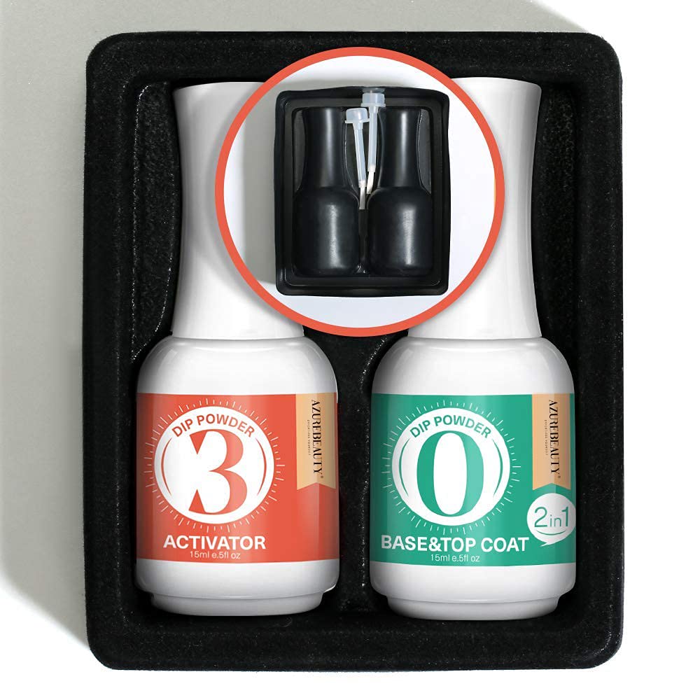 AZUREBEAUTY Dip Powder Liquid Set – Base & Top Coat, Activator, Matte Top Coat (15 ml) • Fast Dry, No Lamp Needed