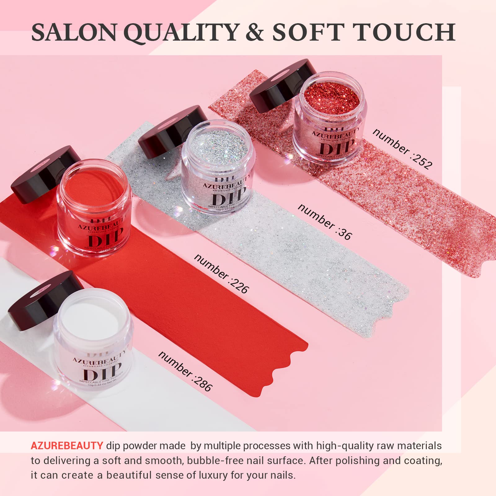 AZUREBEAUTY Dip Powder Nail Kit Berry Red Silver Glitter – 4-Color Dipping Powder Set, No Lamp Needed