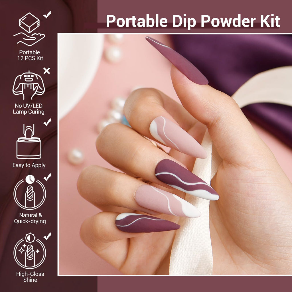 AZUREBEAUTY Dip Powder Nail Starter Kit White Mauve Glitter Champagne – 4 Colors, No Lamp Needed