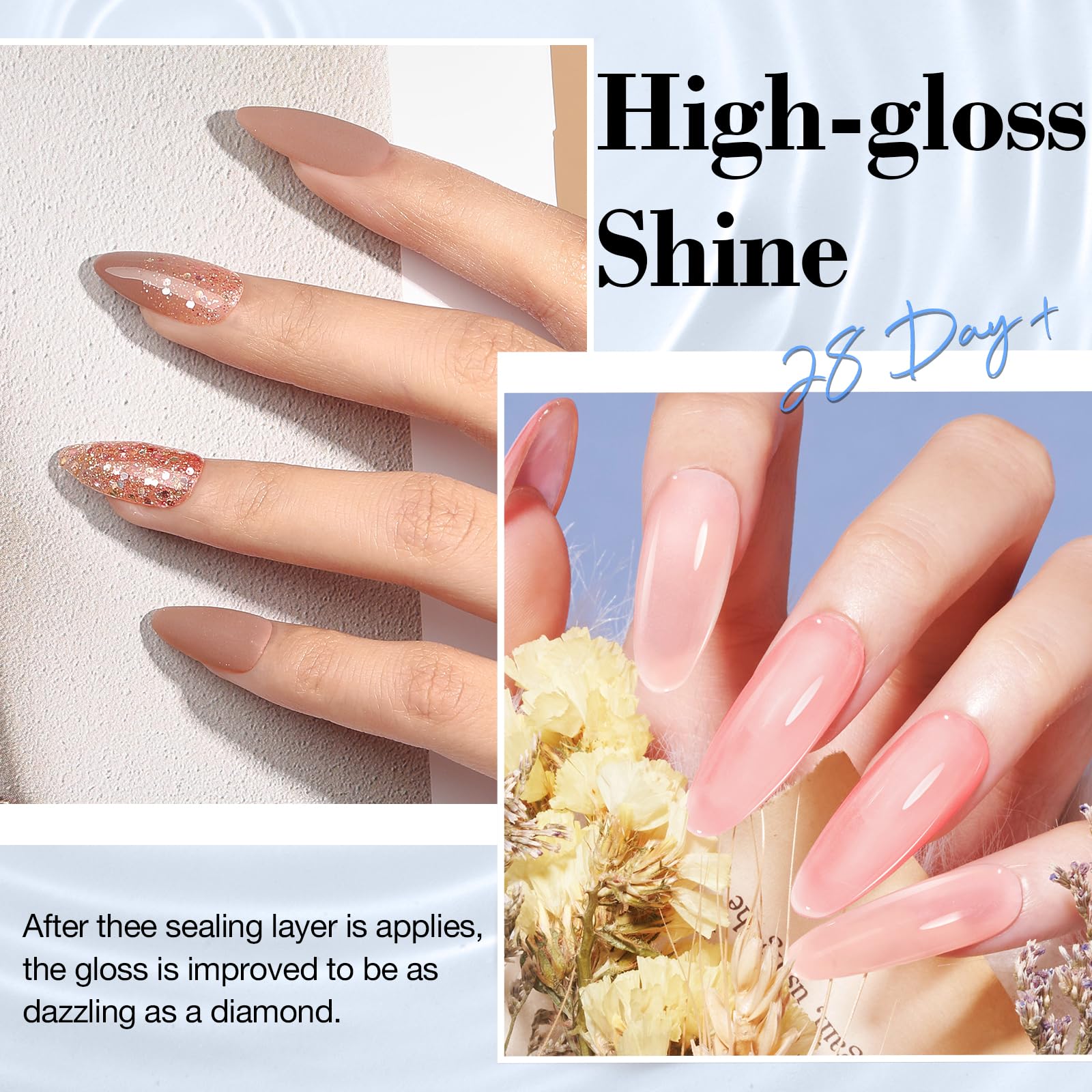 AZUREBEAUTY Dip Powder Liquid Set – Bond, Base, Glossy & Matte Top Coats, Activator, Brush Saver | No Nail Lamp Needed