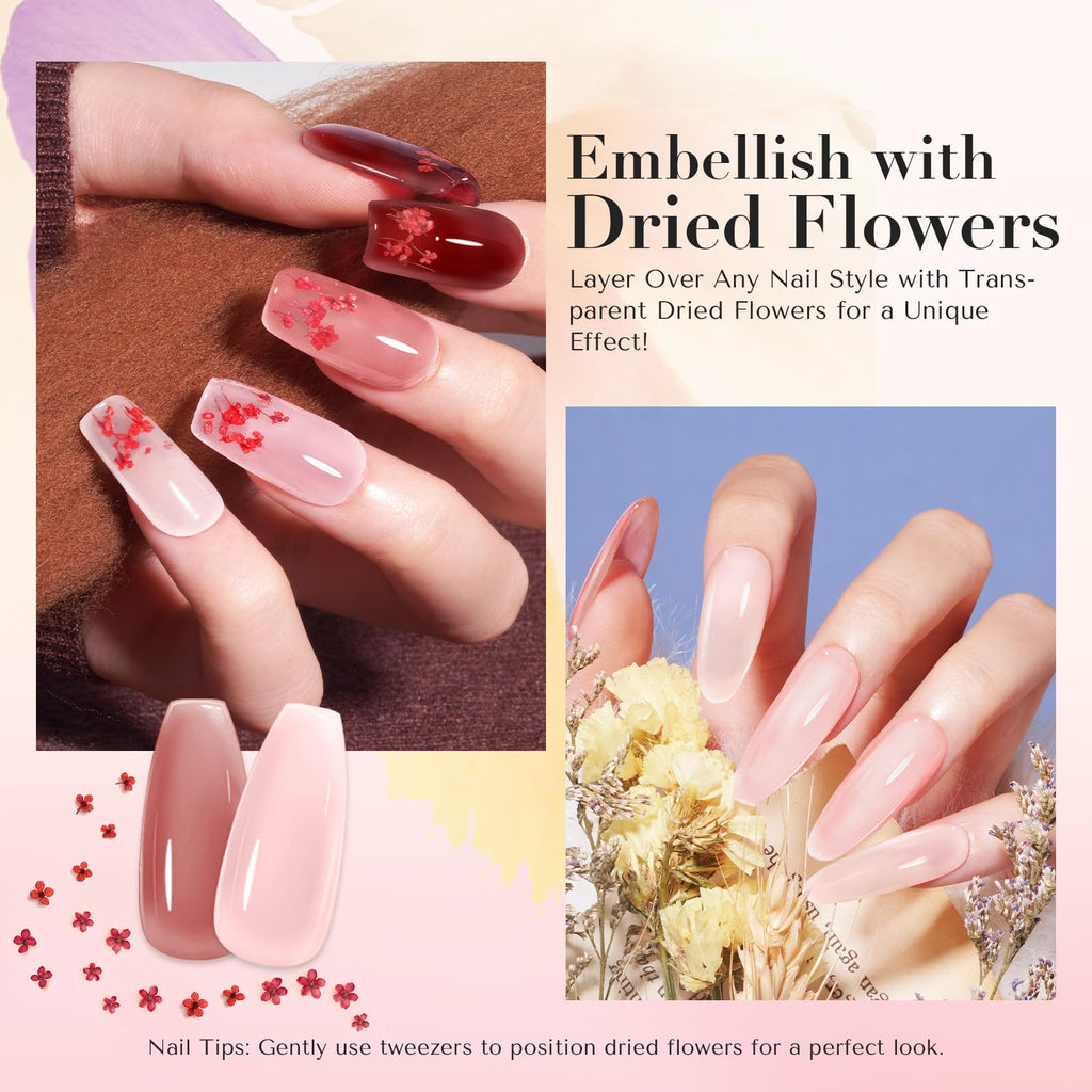 AZUREBEAUTY Dip Powder Nail Kit – 4 Jelly Colors + Dried Flowers, Starter Liquids & Recycling Tray