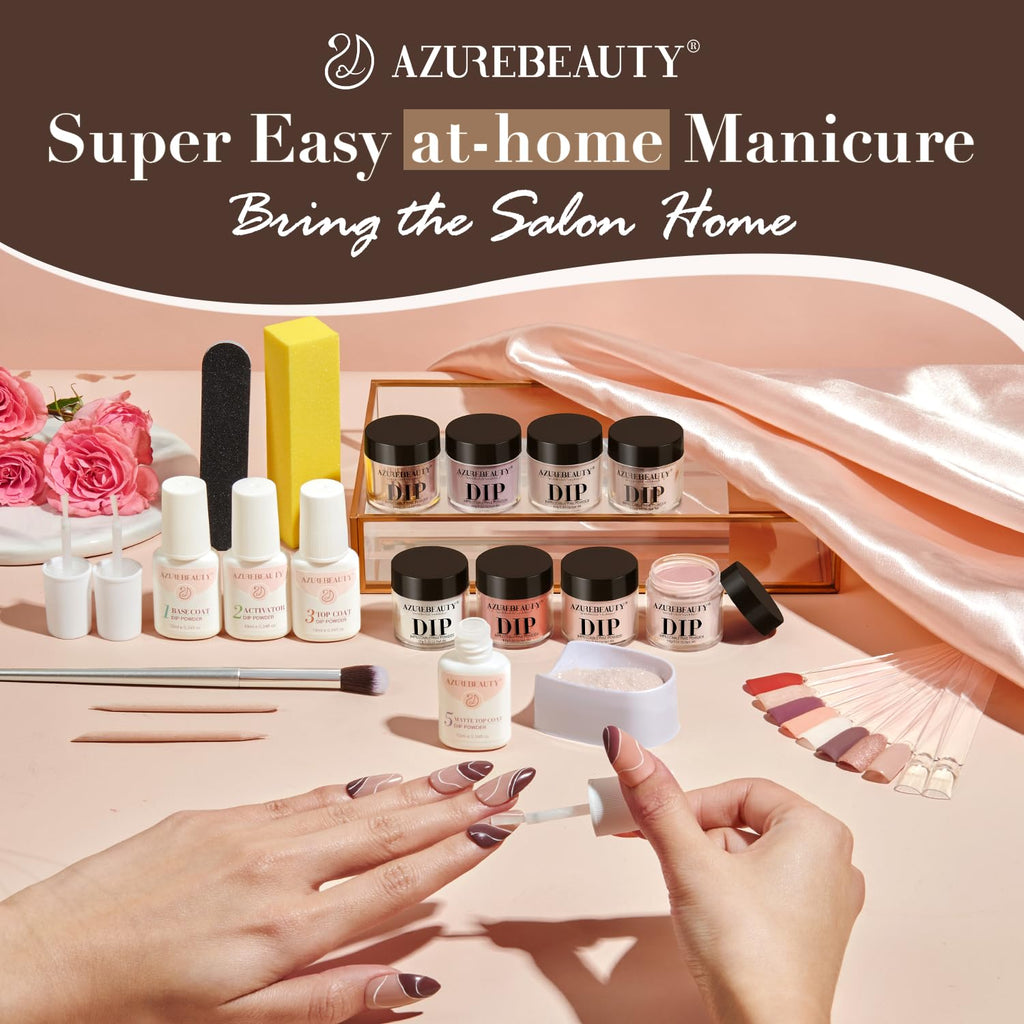 AZUREBEAUTY Dip Nails Powder Starter Kit – 8 Colors, No Lamp Needed, 30 Pcs
