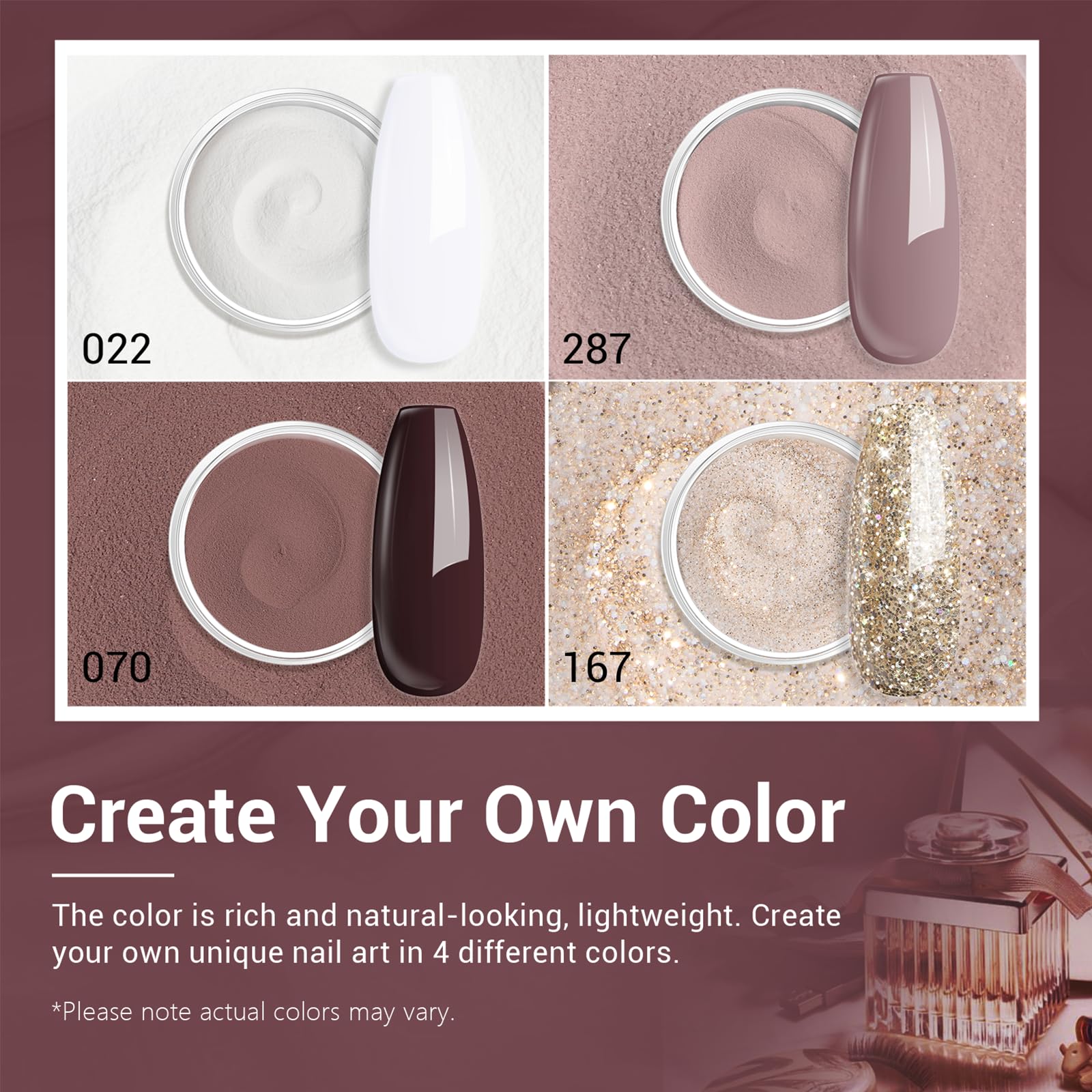 AZUREBEAUTY Dip Powder Nail Starter Kit White Mauve Glitter Champagne – 4 Colors, No Lamp Needed