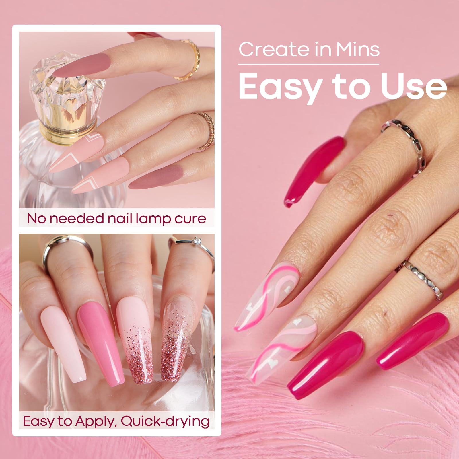 AZUREBEAUTY Dip Powder Nail Kit Starter Pink Blue Palette – 30Pcs, Lamp-Free DIY Nails