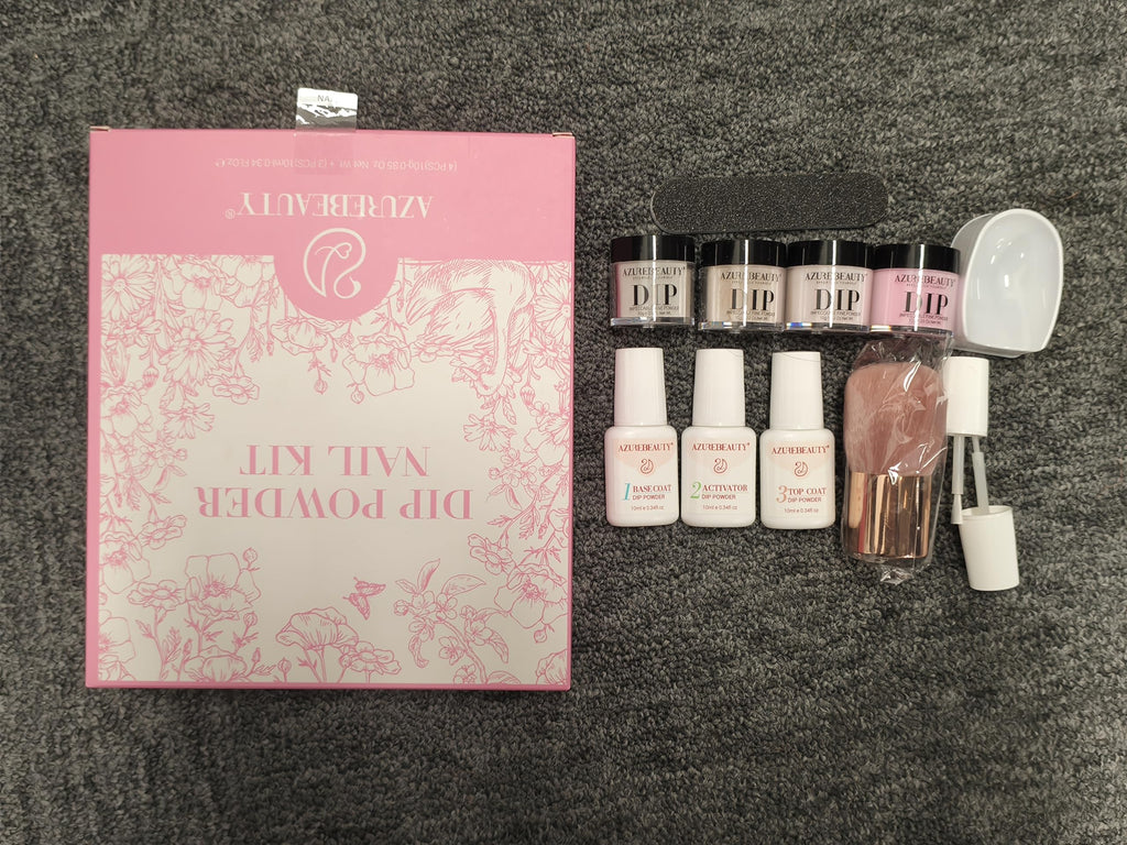 AZUREBEAUTY Dip Powder Nail Starter Kit — 4 Translucent Jelly Nude Shades + Base, Top & Activator