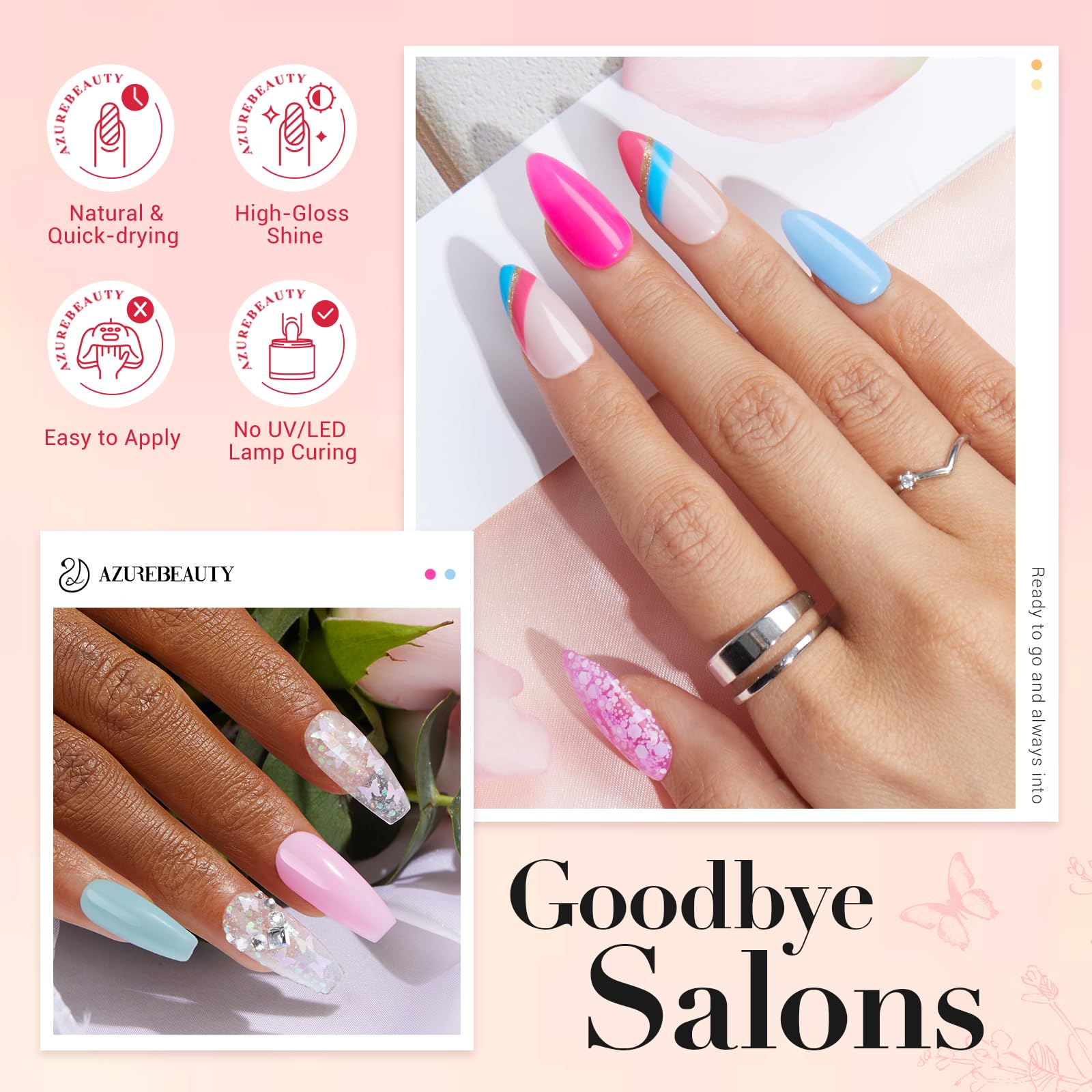 AZUREBEAUTY 170Pcs Dip Powder Nail Kit Starter – 36 Colors, No Lamp Needed