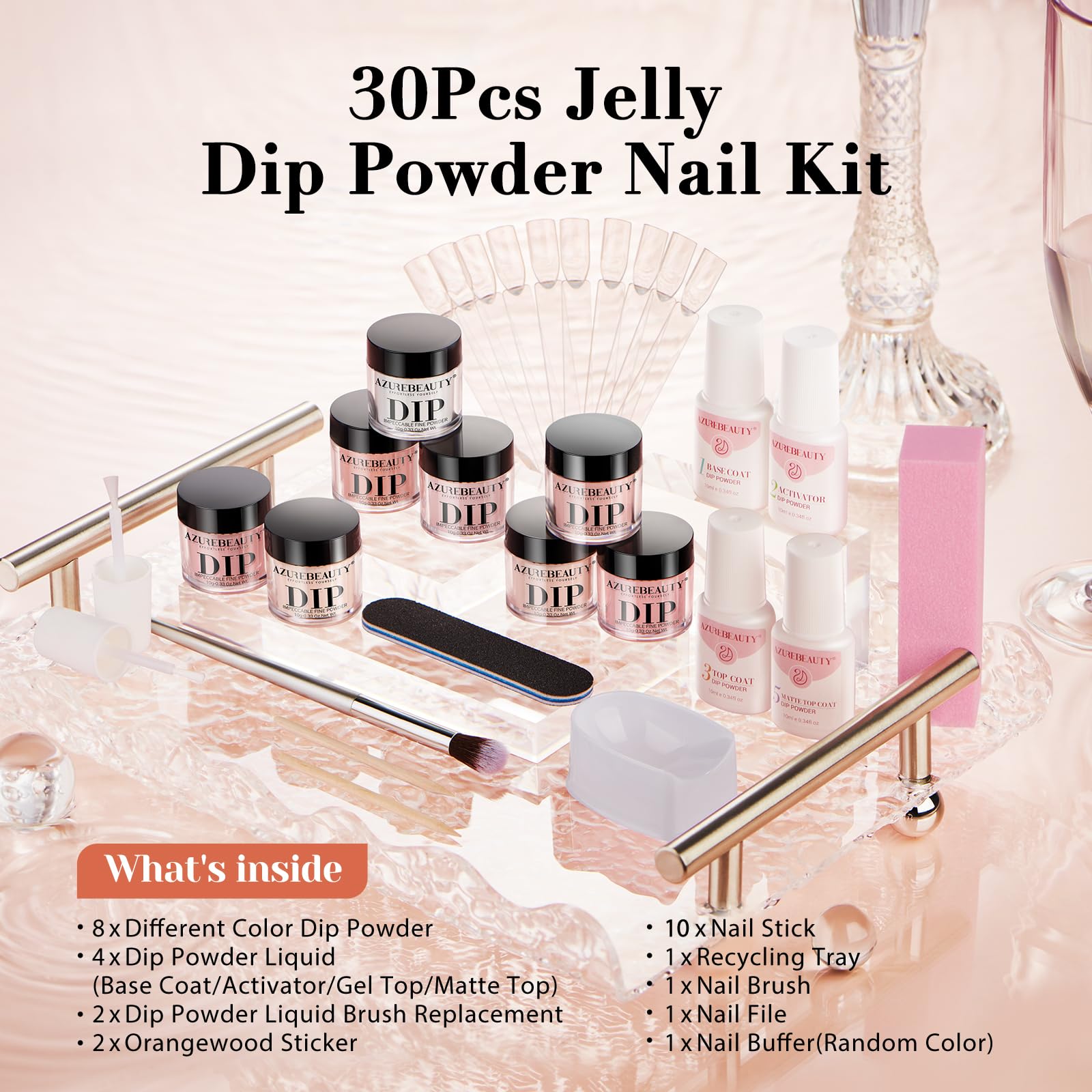 AZUREBEAUTY Dip Powder Nail Kit – 8 Colors, Matte Top Coat, No Lamp Needed, DIY Manicure Set