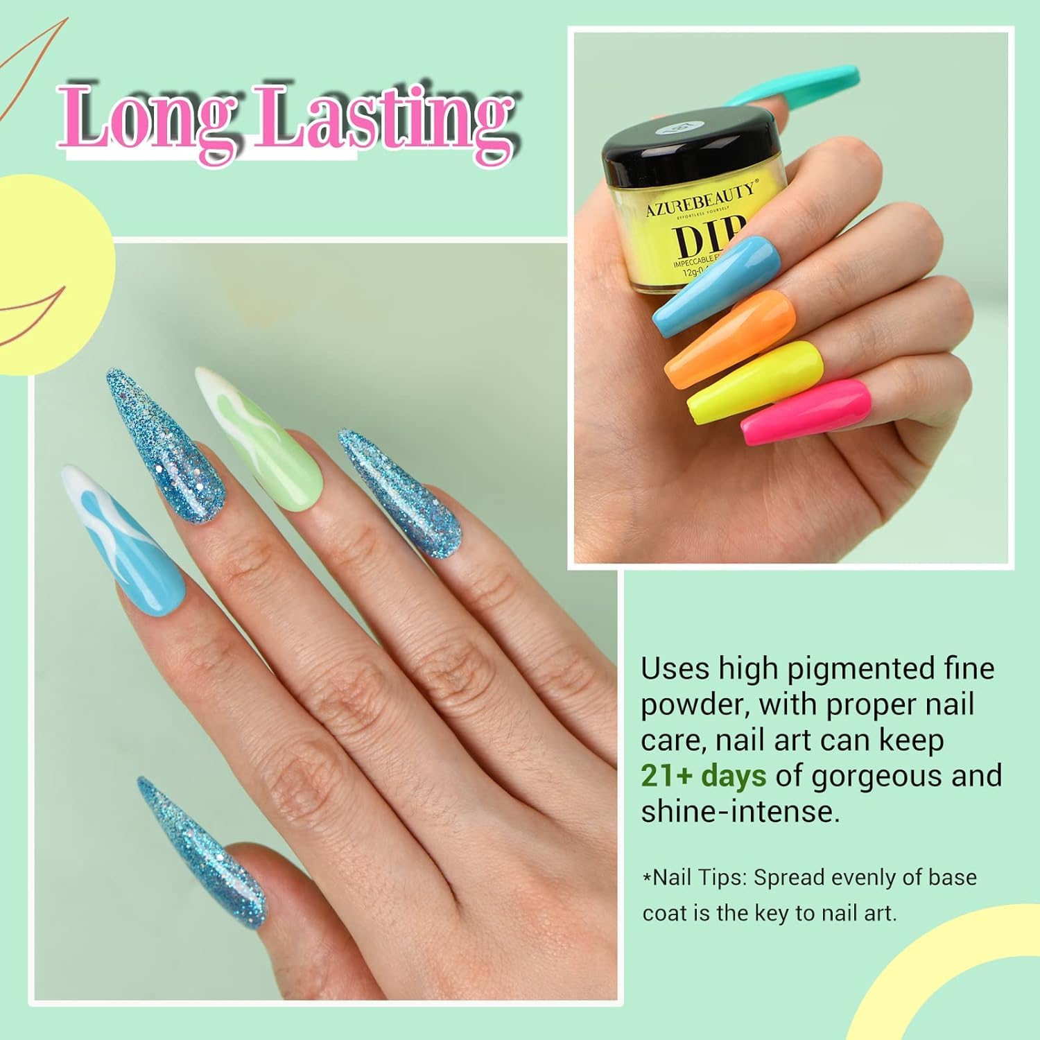 AZUREBEAUTY Dip Nails Starter Kit – Mermaid Colors, No Lamp Needed