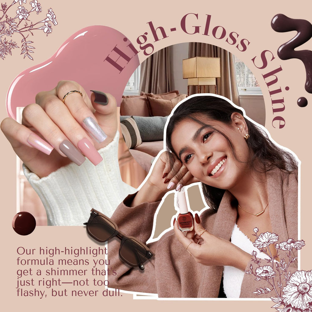 AZUREBEAUTY Nail Polish Set — 4 Colors + Top Coat, Quick-Dry, Natural Finish