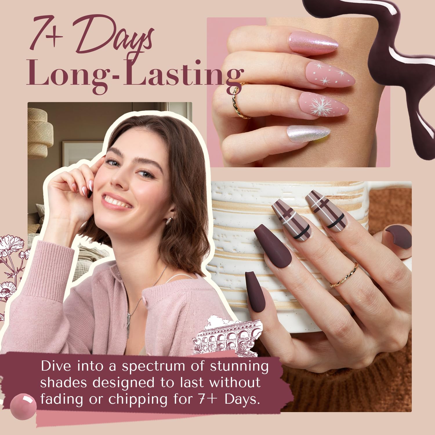 AZUREBEAUTY Nail Polish Set — 4 Colors + Top Coat, Quick-Dry, Natural Finish