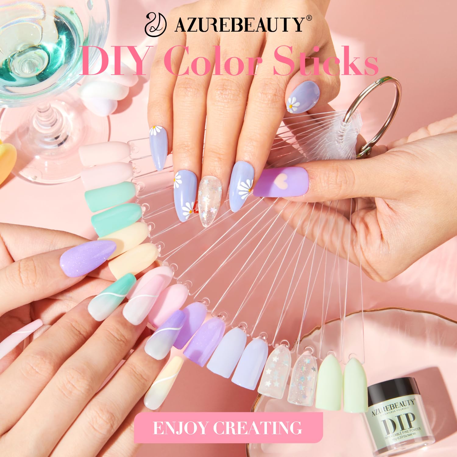 AZUREBEAUTY 30Pcs Dip Powder Kit Starter – 8 Summer Macarons Colors (Pink, Pastel Blue, Green Glitter) + Base/Activator/Matte Top Coat