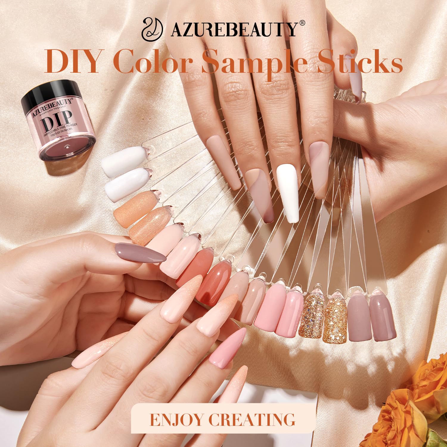 AZUREBEAUTY 30Pcs Dip Powder Nail Kit Starter with 8 Colors, Matte Top Coat, No Lamp Needed