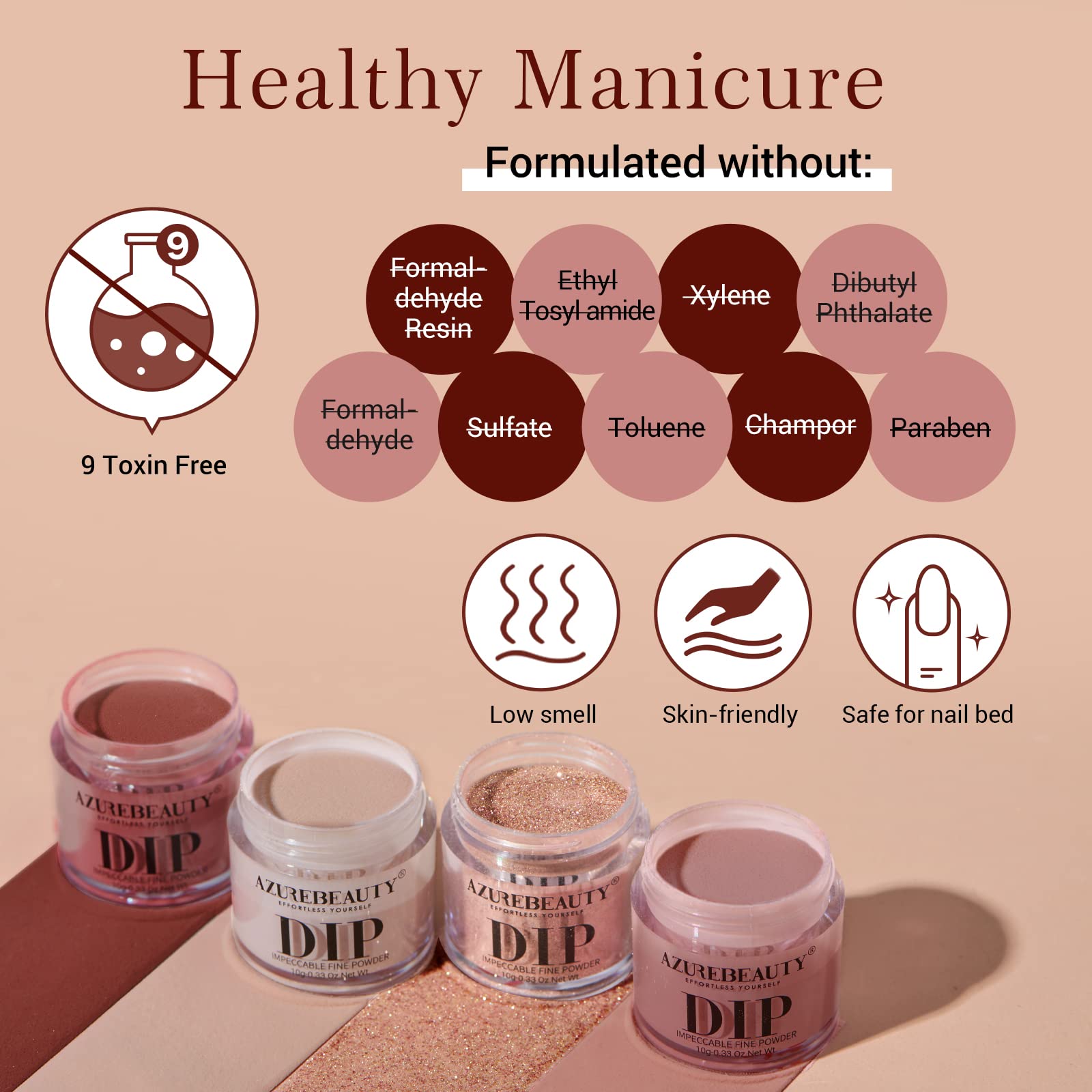 AZUREBEAUTY Dip Powder Nail Kit Starter — 4 Colors, No-Lamp, 12 Pcs with Base/Top Coat & Activator
