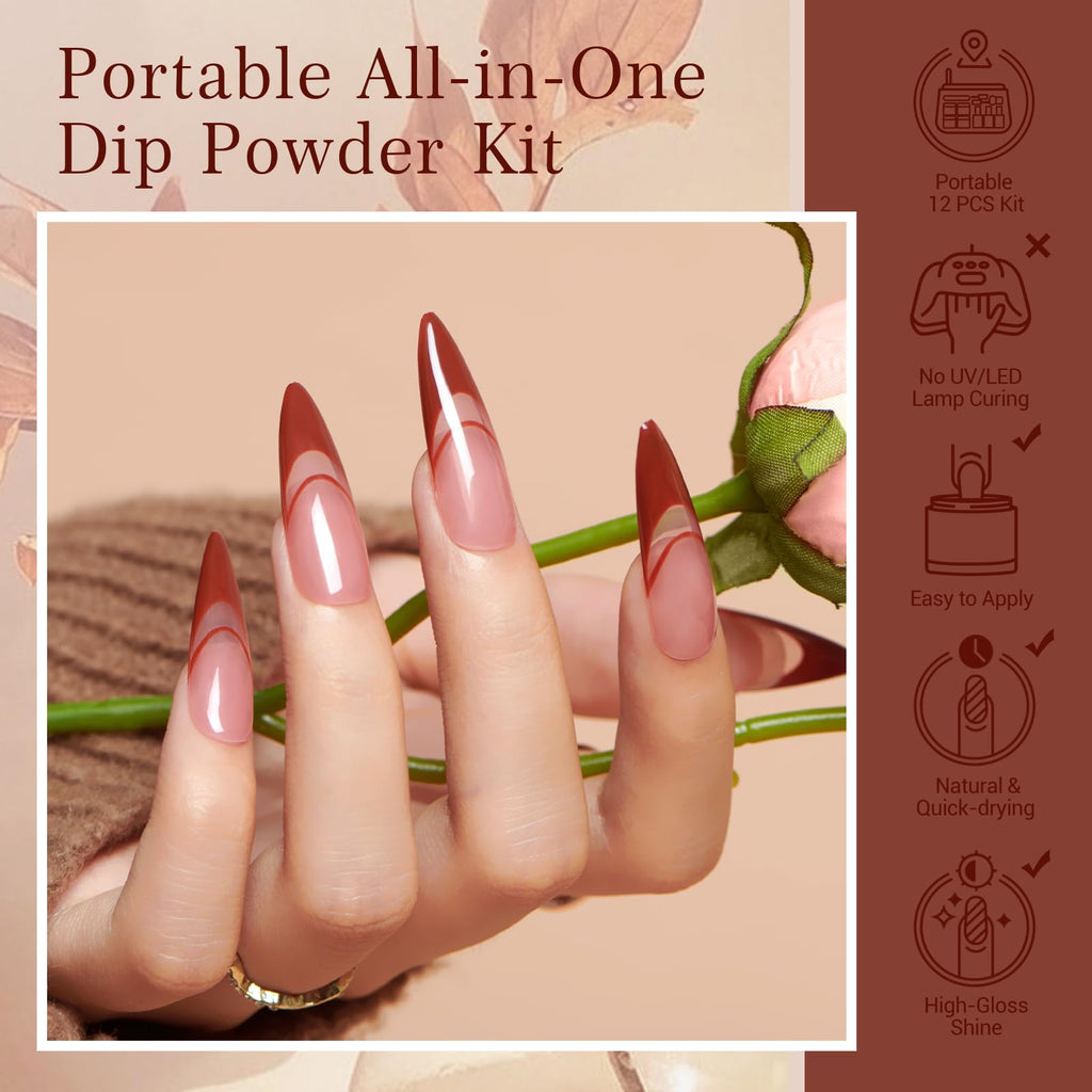 AZUREBEAUTY 30Pcs Dip Powder Nail Kit Starter - 8 Colors, Matte Top Coat, No Lamp Needed
