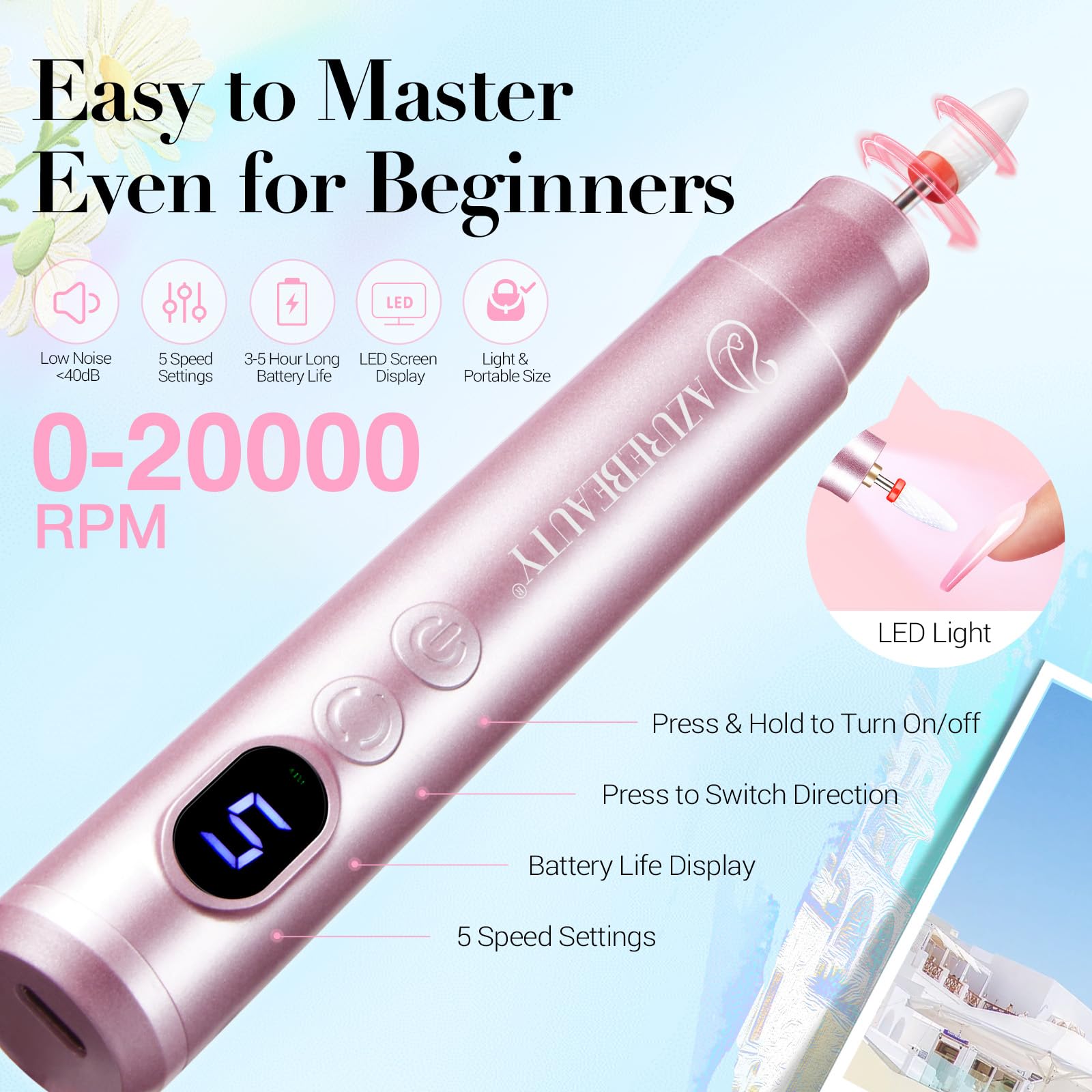 AZUREBEAUTY Dip Powder Nail Kit with Electric Drill – 24 Macaron Colors