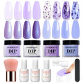 AZUREBEAUTY Purple Twilight Bloom Dip Powder Kit – Base, Top Coat, Activator & Dried Flowers for French Nails