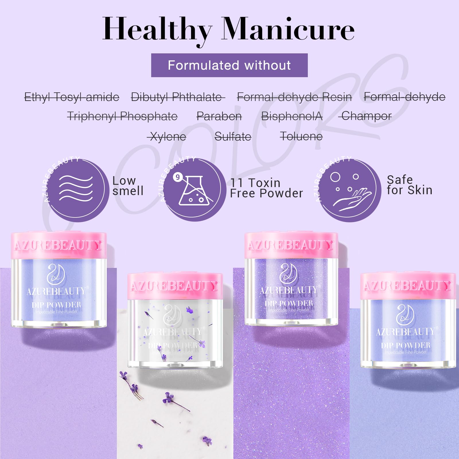 AZUREBEAUTY Purple Twilight Bloom Dip Powder Kit – Base, Top Coat, Activator & Dried Flowers for French Nails