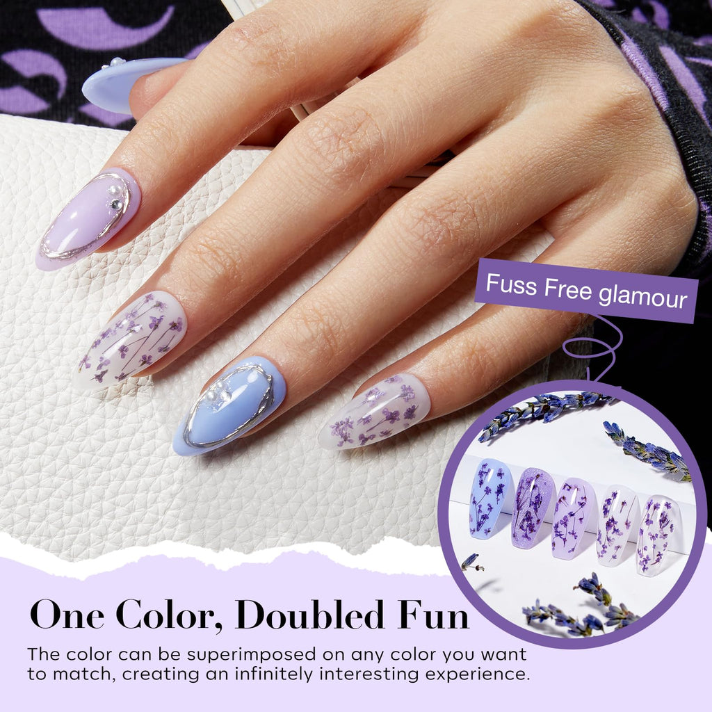 AZUREBEAUTY Purple Twilight Bloom Dip Powder Kit – Base, Top Coat, Activator & Dried Flowers for French Nails