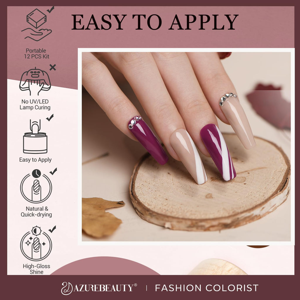AZUREBEAUTY 4 Colors Dip Nails Powder Kit – Fall/Winter Brown & Purple with Base, Top Coat & Activator
