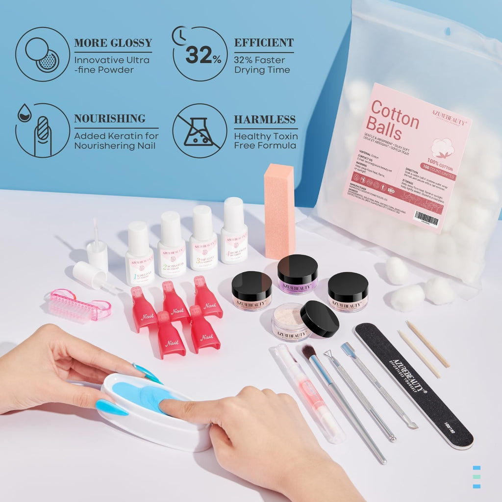 AZUREBEAUTY Dip Nails Powder Starter Kit – 36 Colors, No Lamp, DIY Salon-Quality Nails
