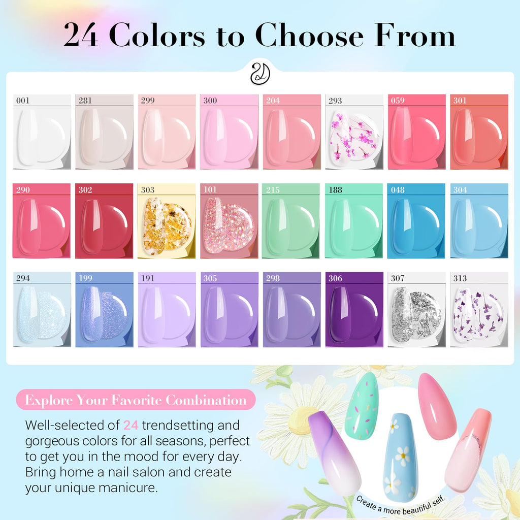 AZUREBEAUTY Dip Powder Nail Kit with Electric Drill – 24 Macaron Colors
