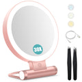 B Beauty Planet Magnifying Mirror with Light 30X (Rose Gold) – 1X/30X Dual-Sided, USB-C, 2000mAh, 3 Color Modes, Foldable Travel