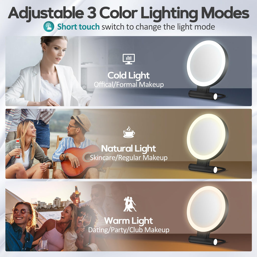 B Beauty Planet 30X Magnifying Mirror with Light – 1X/30X Dual-Sided, USB-C, Portable