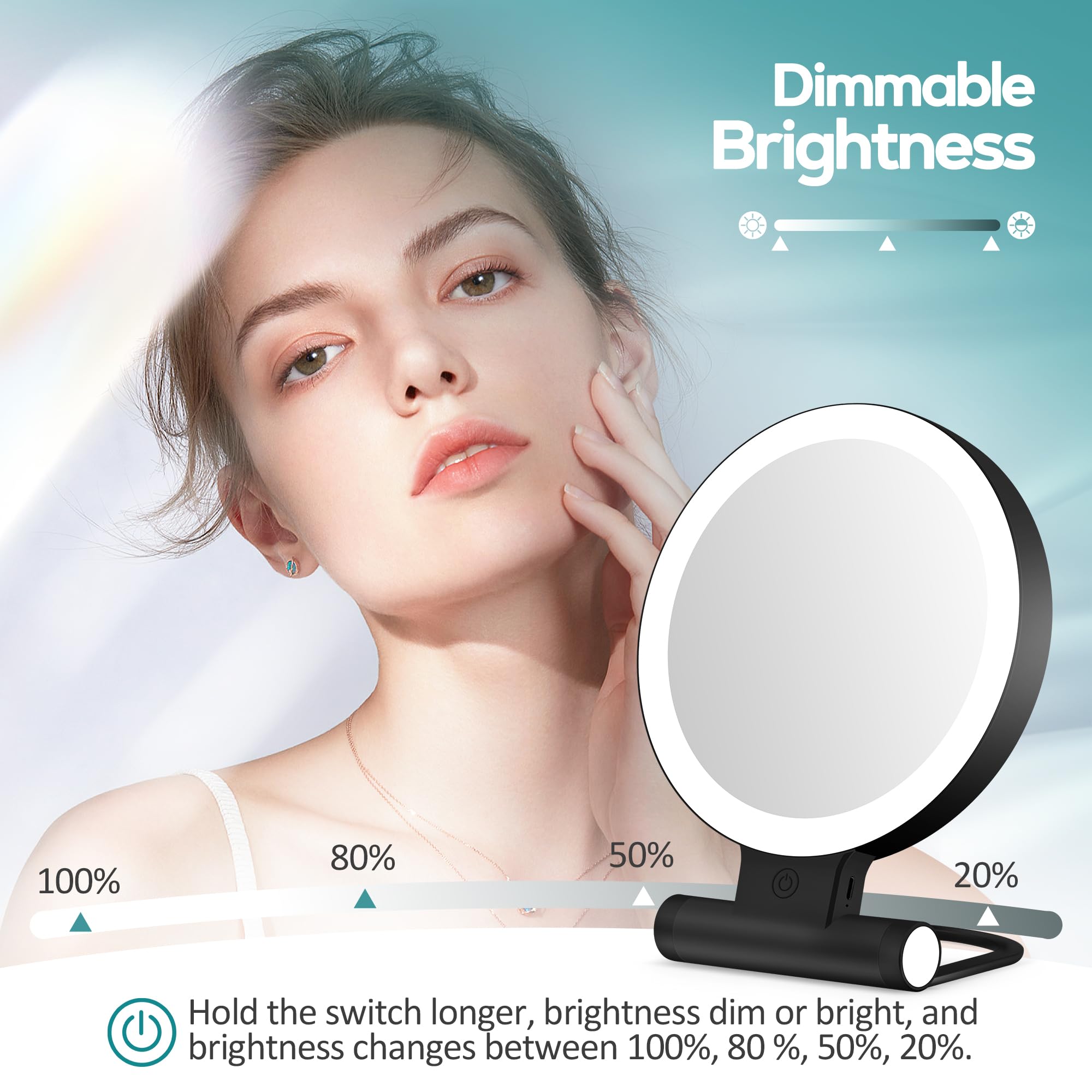 B Beauty Planet 30X Magnifying Mirror with Light – 1X/30X Dual-Sided, USB-C, Portable