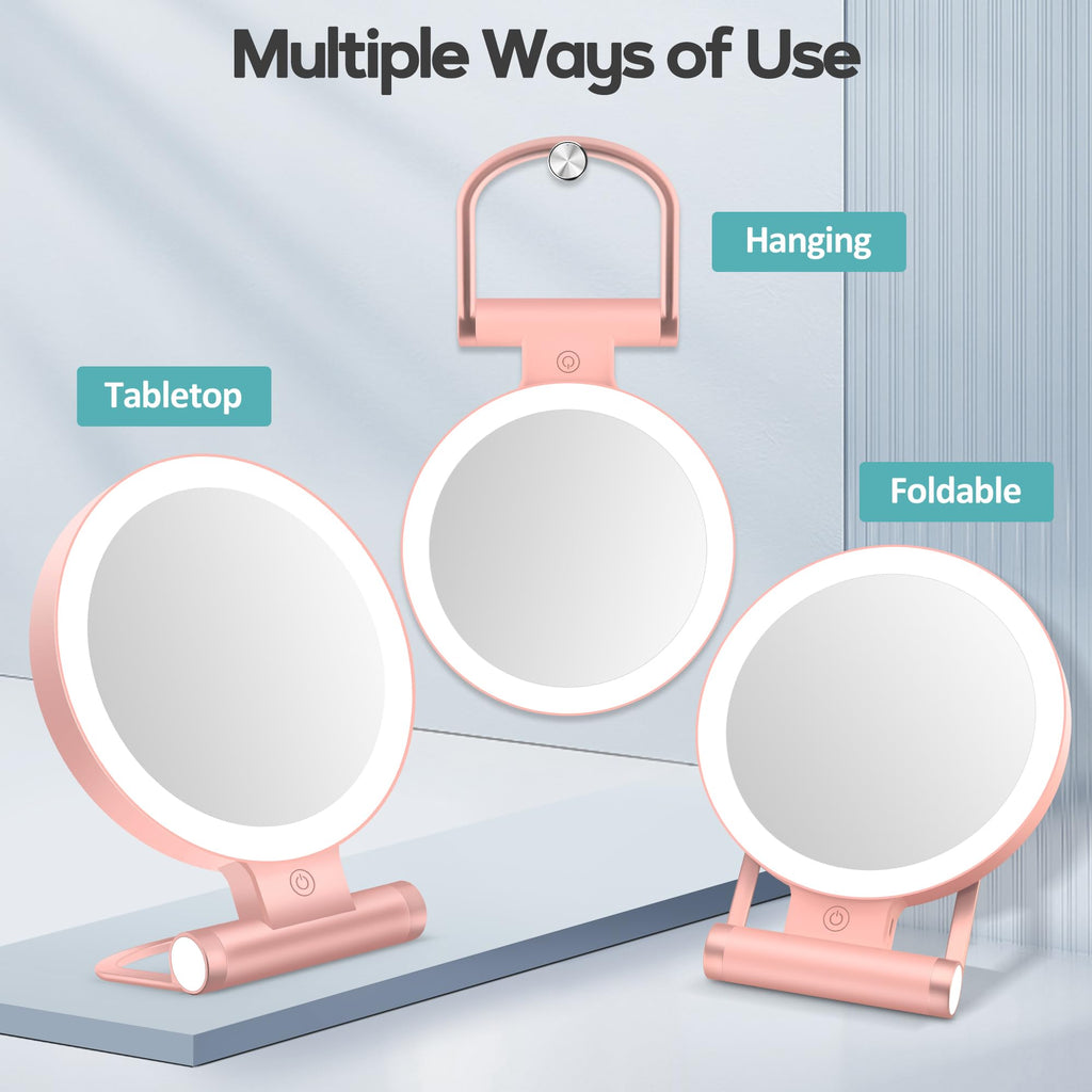 B Beauty Planet Magnifying Mirror with Light 30X (Rose Gold) – 1X/30X Dual-Sided, USB-C, 2000mAh, 3 Color Modes, Foldable Travel