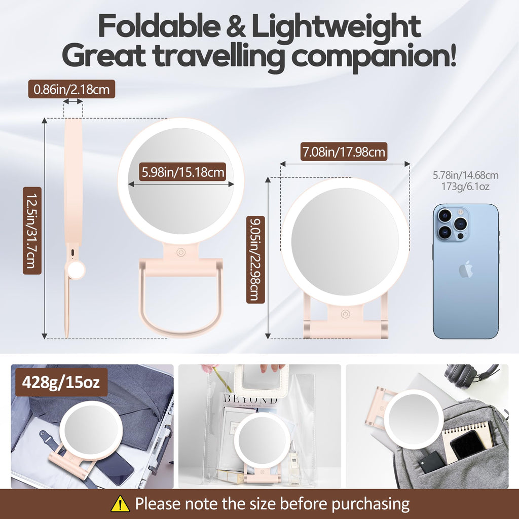 B Beauty Planet Magnifying Mirror with Light 30X — Dual-Sided 1X/30X, Pink, 2000mAh