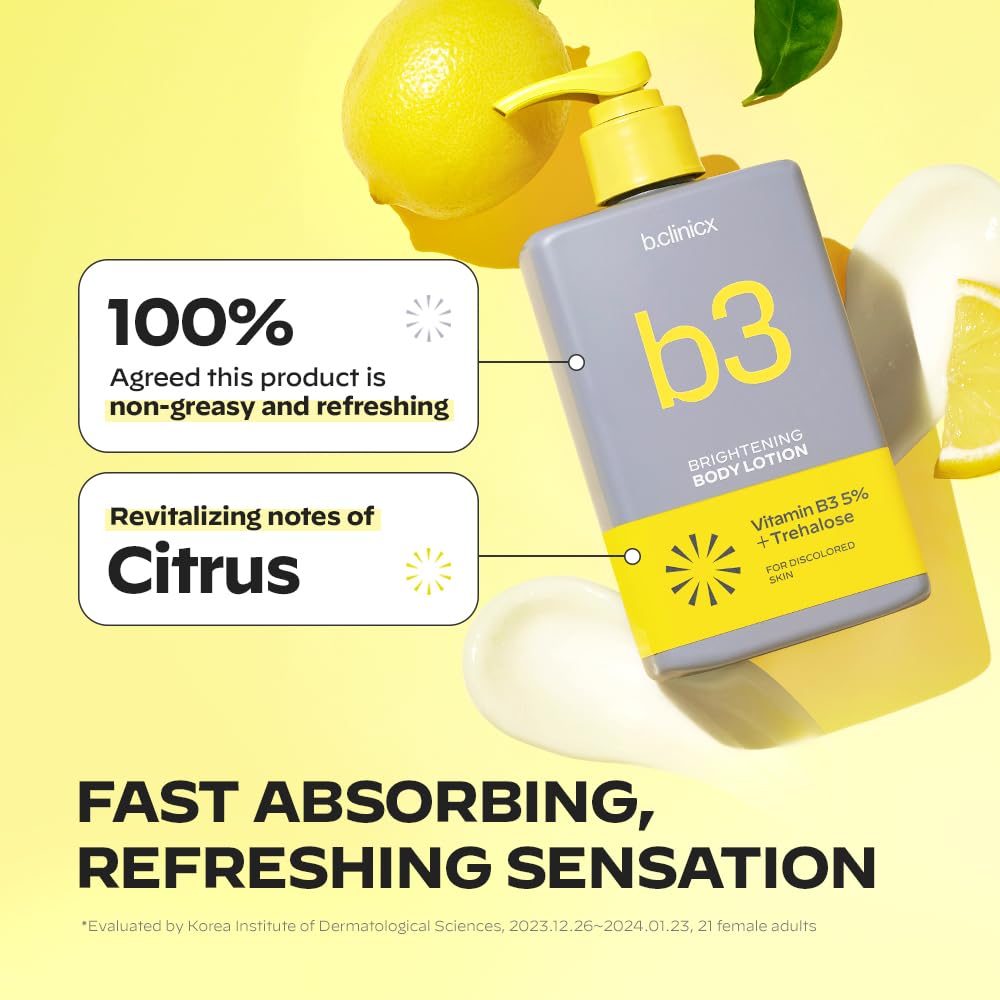 b.clinicx Niacinamide 5% Brightening Body Lotion – Even Skin Tone, Antioxidant-Rich (300ml)