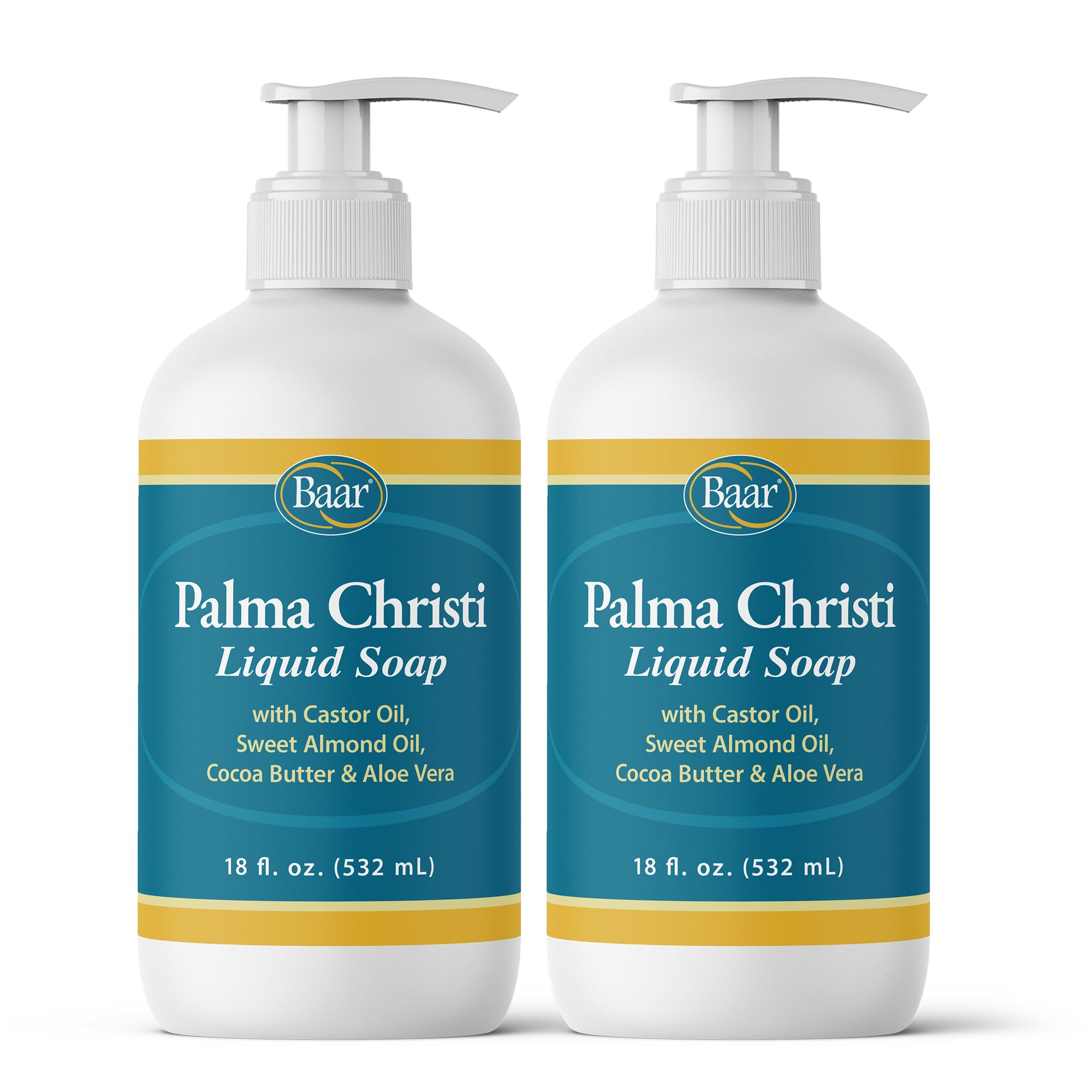 Baar Palma Christi Liquid Soap – Pack of 2, 18 oz Each | Moisturizing Cleanser with Castor Oil & Vitamin E