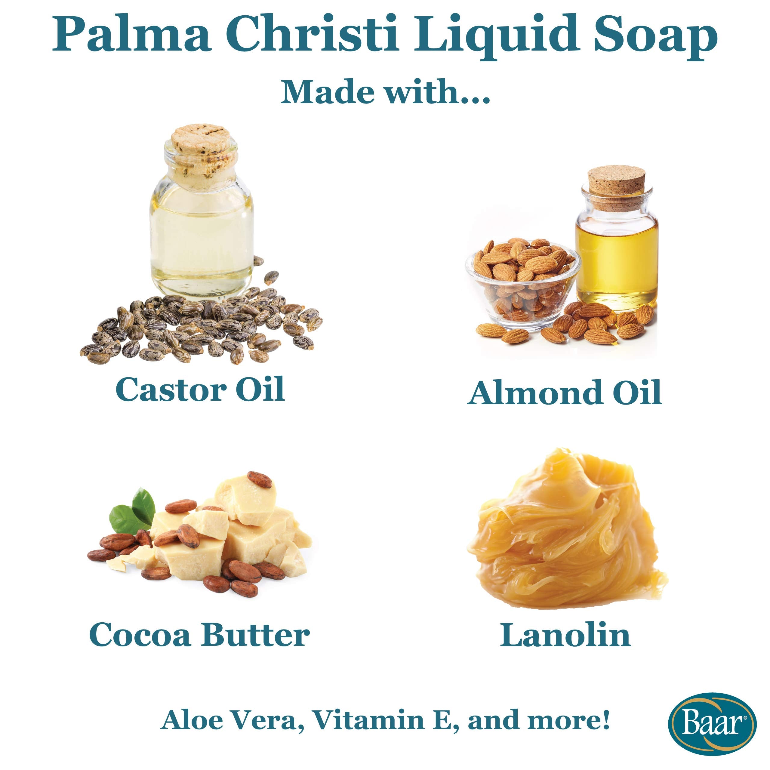 Baar Palma Christi Liquid Soap – Pack of 2, 18 oz Each | Moisturizing Cleanser with Castor Oil & Vitamin E