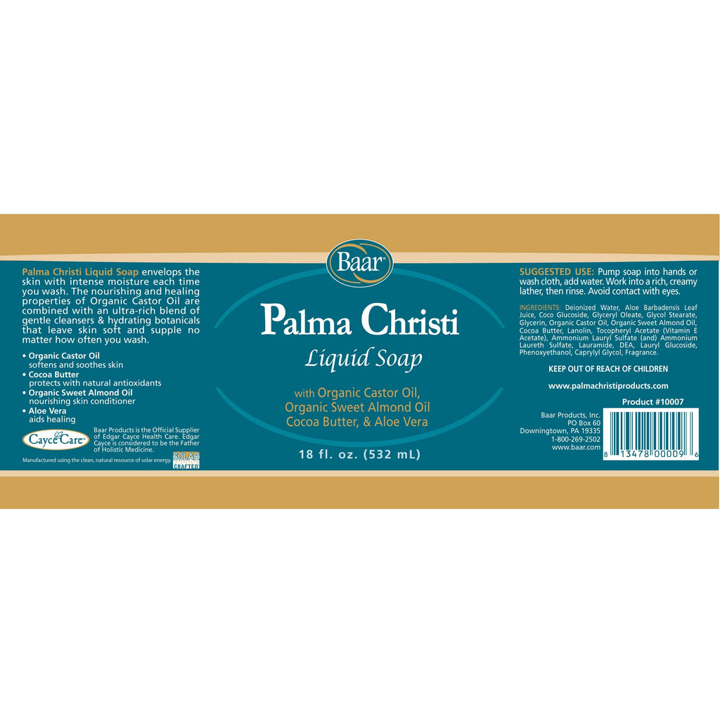 Baar Palma Christi Liquid Soap – Pack of 2, 18 oz Each | Moisturizing Cleanser with Castor Oil & Vitamin E