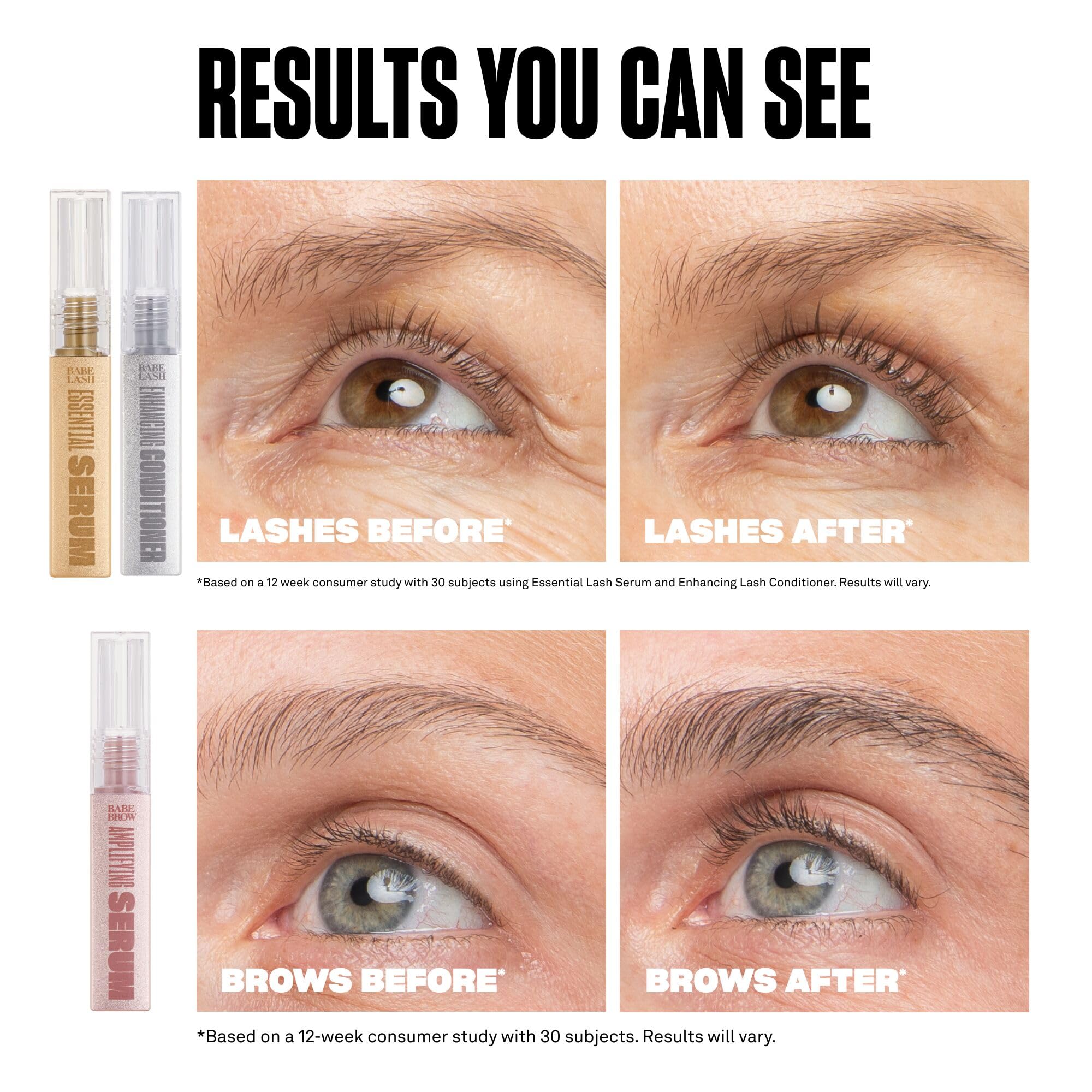BABE ORIGINAL Triple Threat Mini Set – Lash Serum, Lash Conditioner, and Brow Amplifying Serum (1 mL each, 3-Pack)